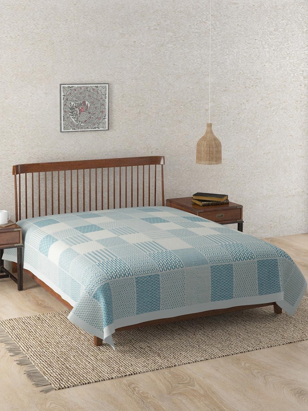 

Fabindia Mihira Fusion Teal & White Pure Cotton Abstract Printed Double Bed Cover