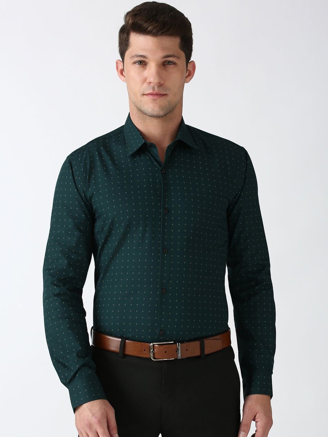 

Peter England Men Opaque Printed Formal Shirt, Green