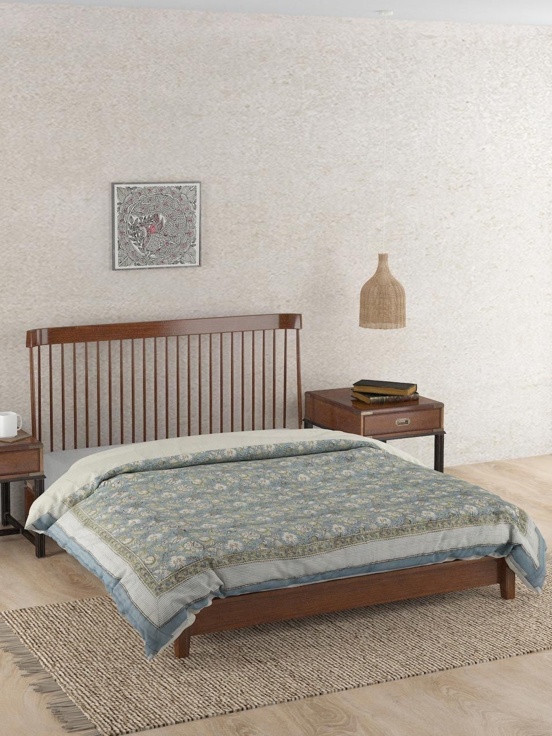 

Fabindia Coramandel Blue Ethnic Motifs 354 GSM AC Room Cotton Double Bed Quilt