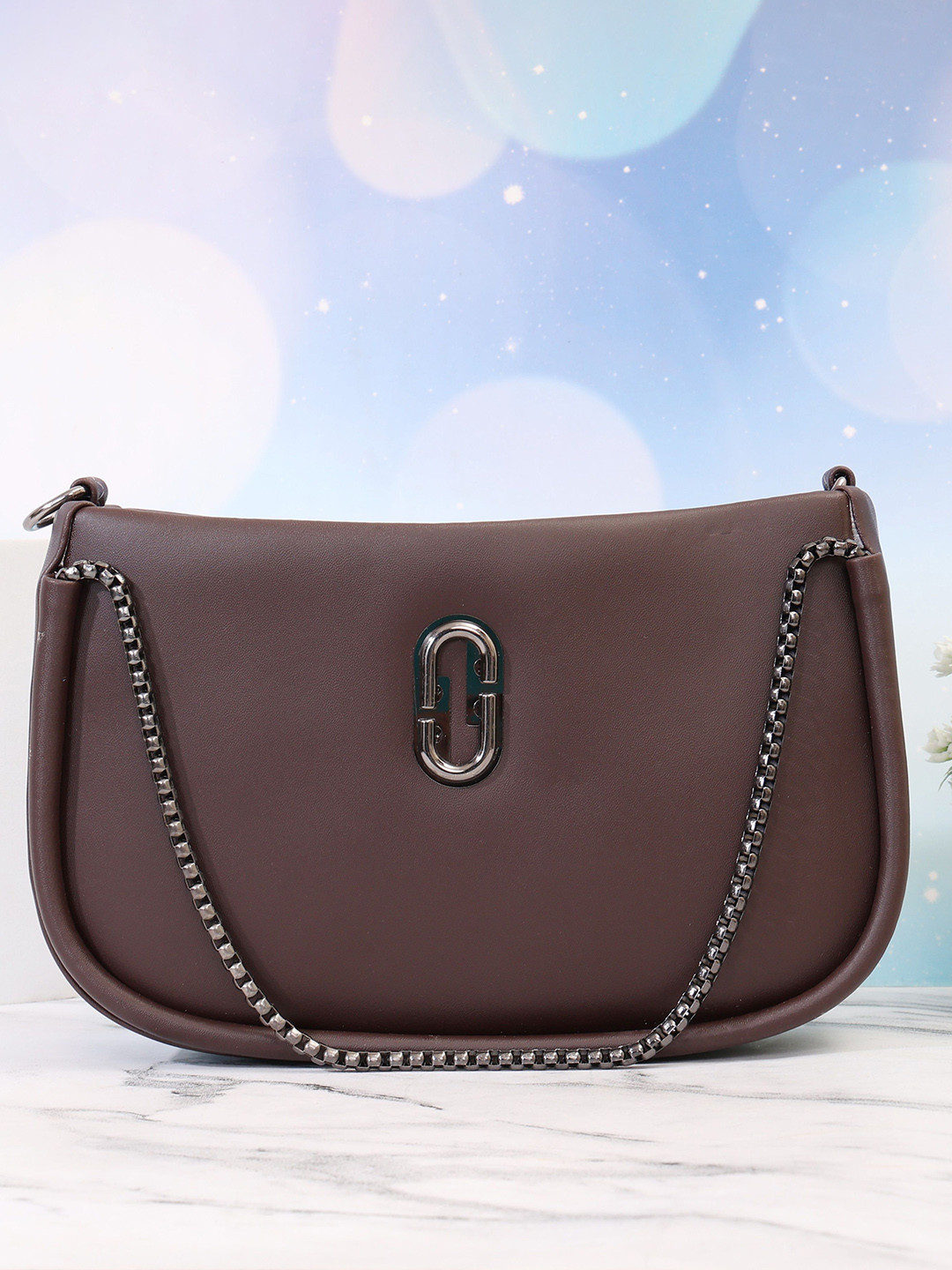 

ROSS BROWN PU Half Moon Sling Bag with Quilted