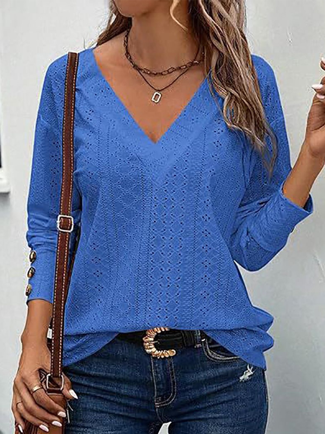 

StyleCast x Revolte Women Self Design V-Neck Top, Blue