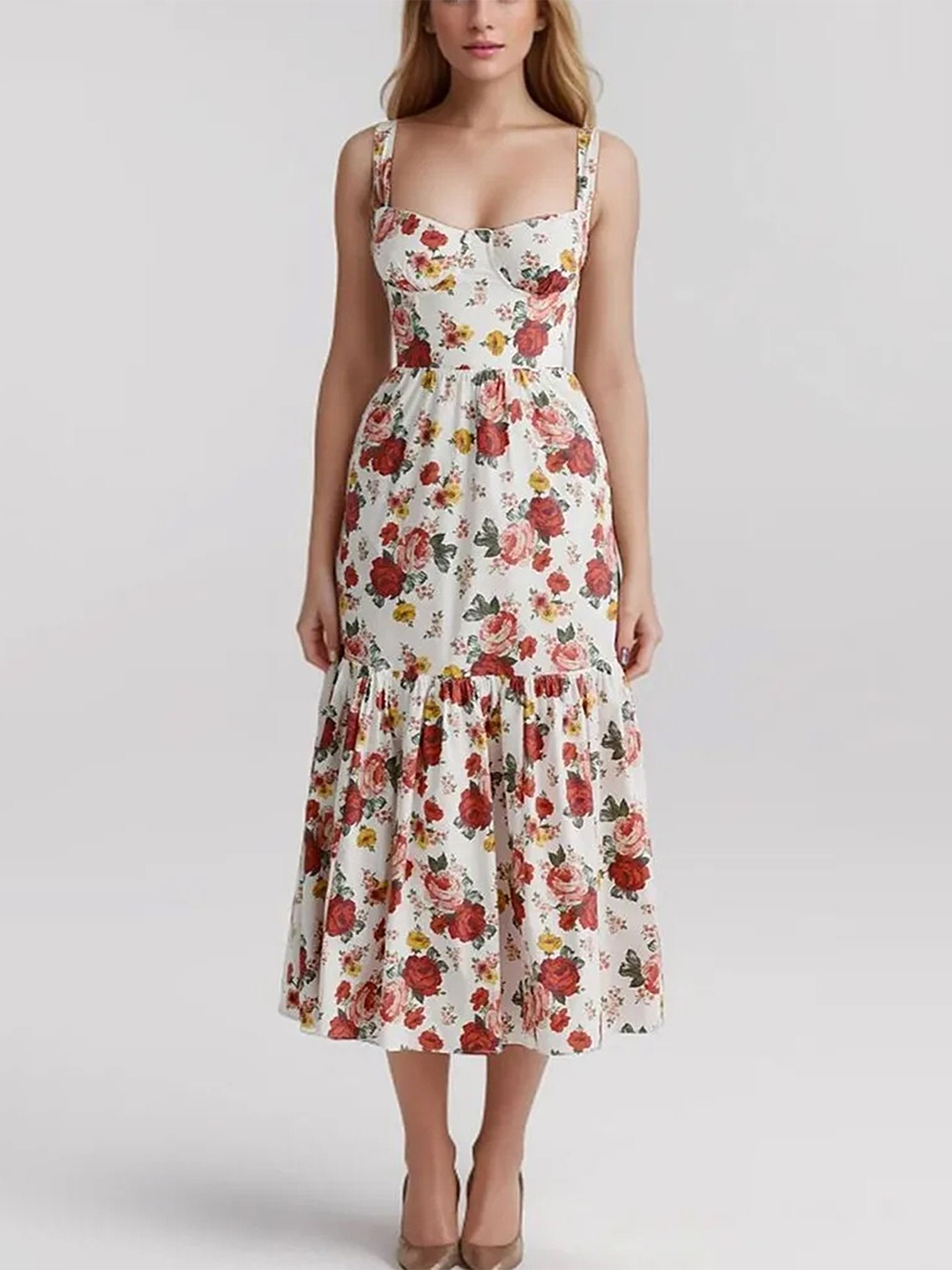 

LULU & SKY Floral Print Fit & Flare Midi Dress, Red
