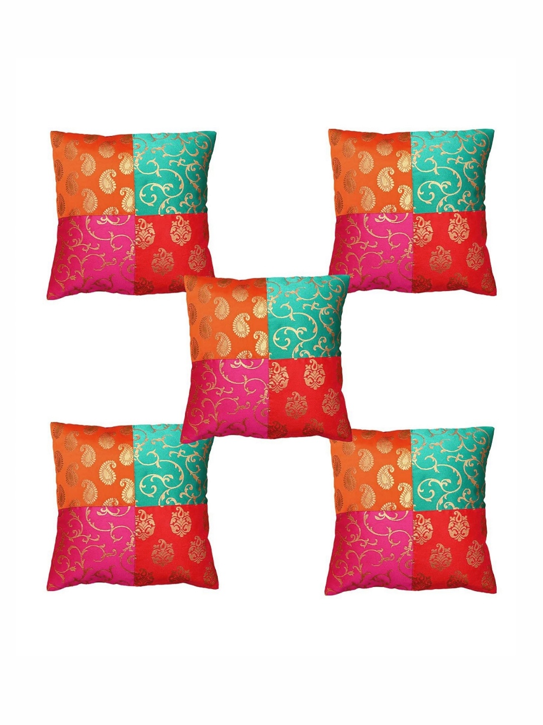 

Pink Parrot Pink & Orange 5 Pieces Ethnic Motifs Square Cushion Covers