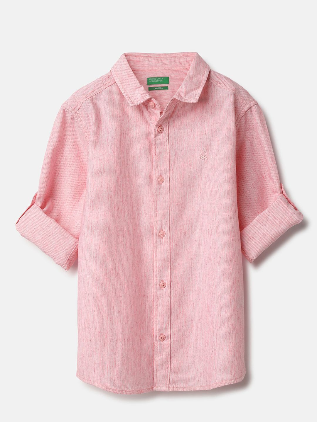 

United Colors of Benetton Boys Classic Spread Collar Solid Cotton Casual Shirt, Pink