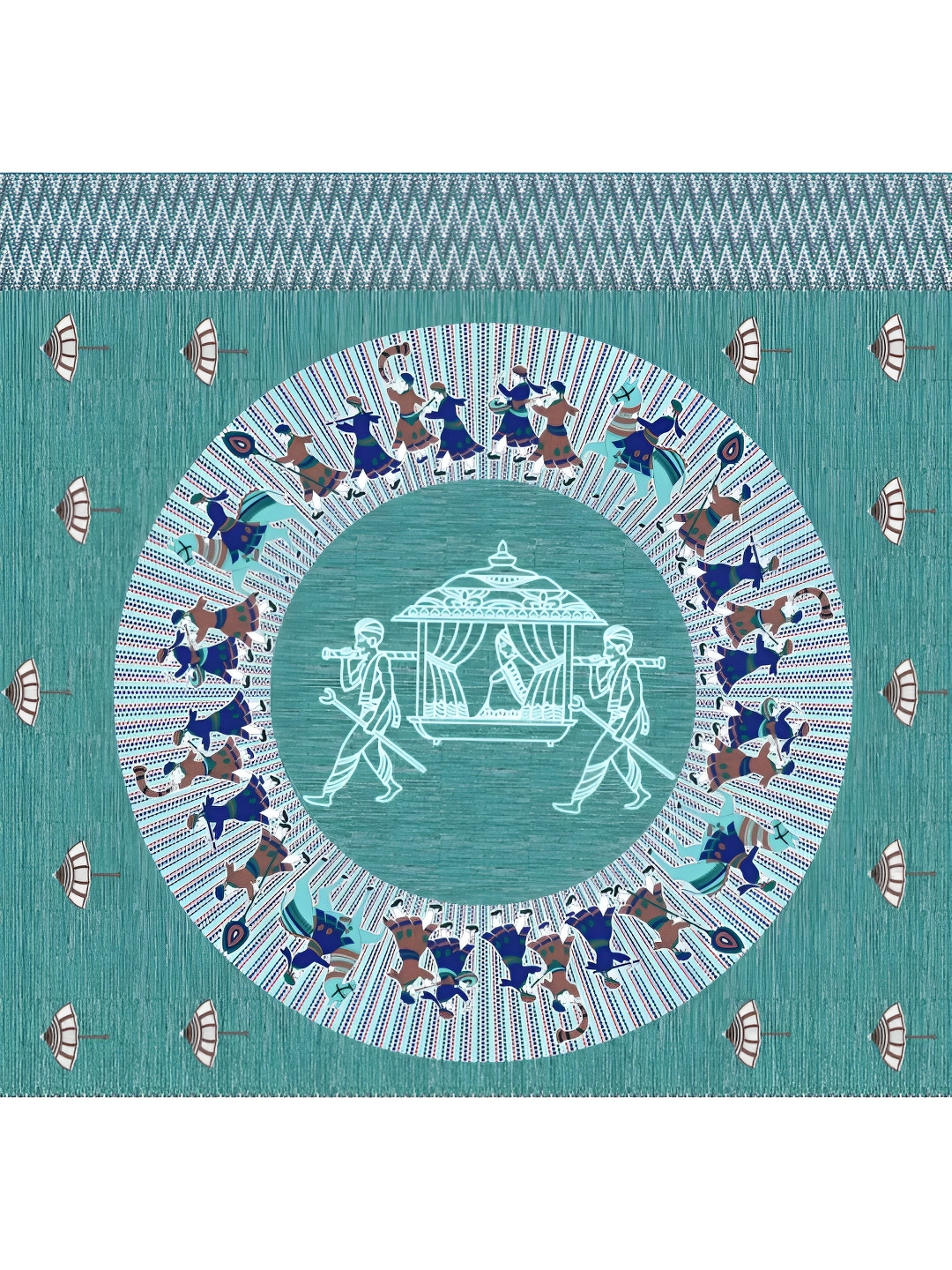 

LIVING ROOTS Blue & White 8 Pieces Ethnic Motifs Printed Cotton Diwan Set