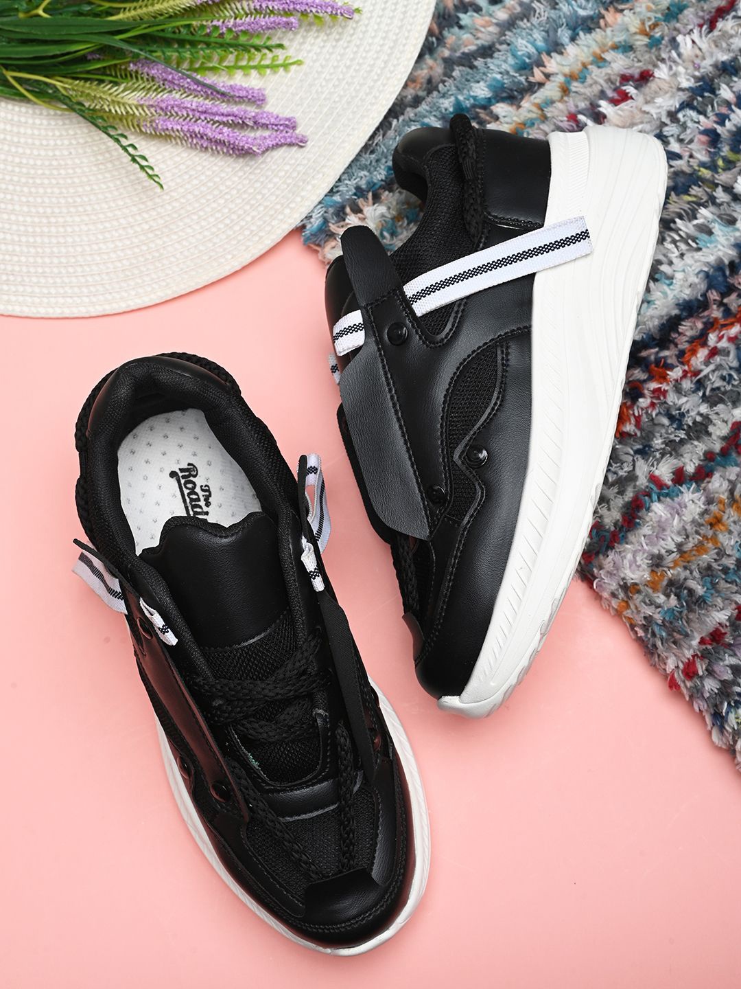 

The Roadster Lifestyle Co Women Woven Design Casual Lace Up Sneakers, Black