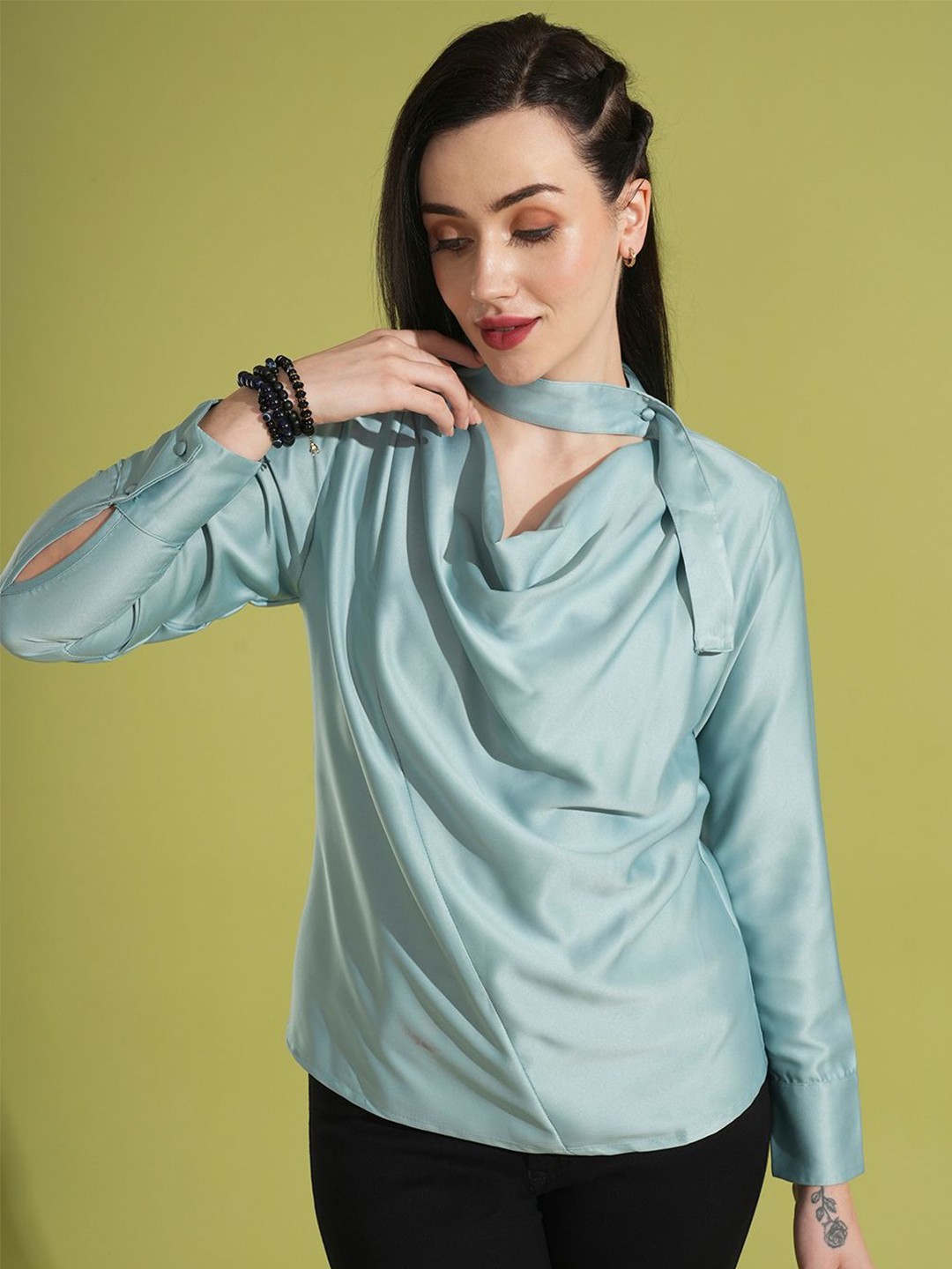 

Globus Women Solid Cowl Neck Top, Green