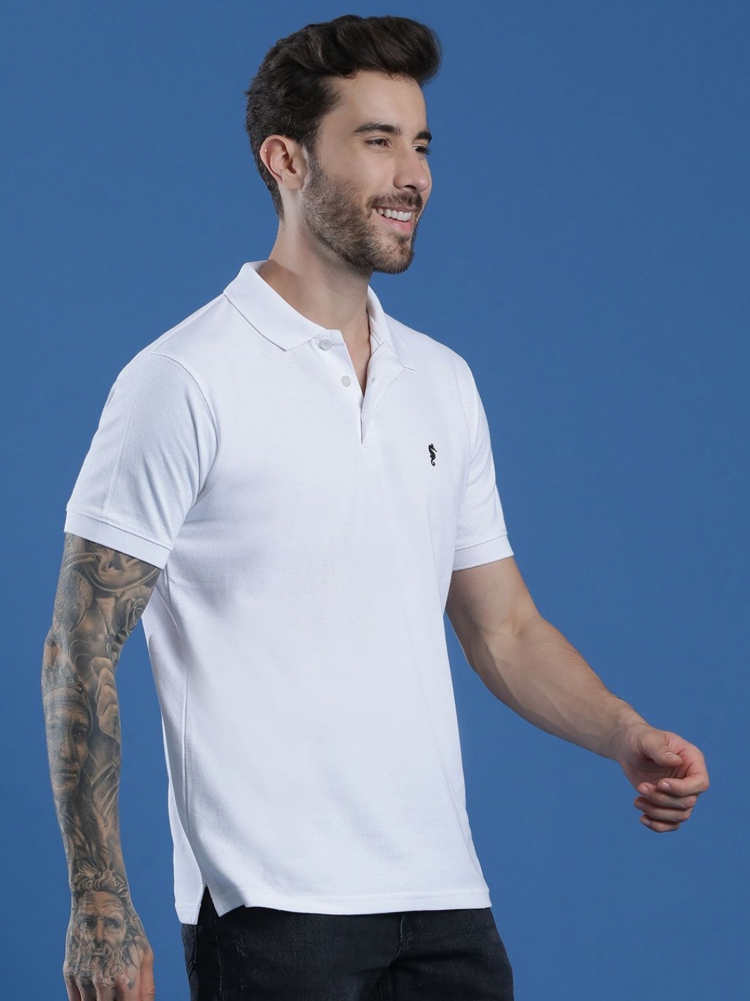 

EPPE Men Abzorb Solid Polo Collar Cotton T-shirt, White