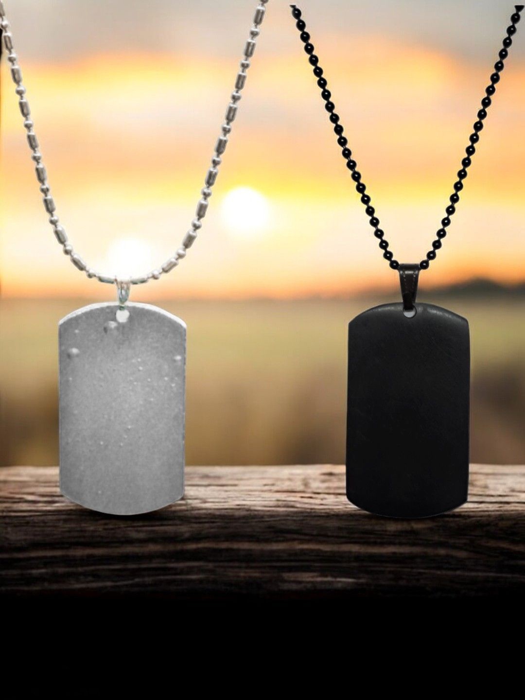 

OOMPH Men Set Of 2 Geometric Pendants with Chains, Silver
