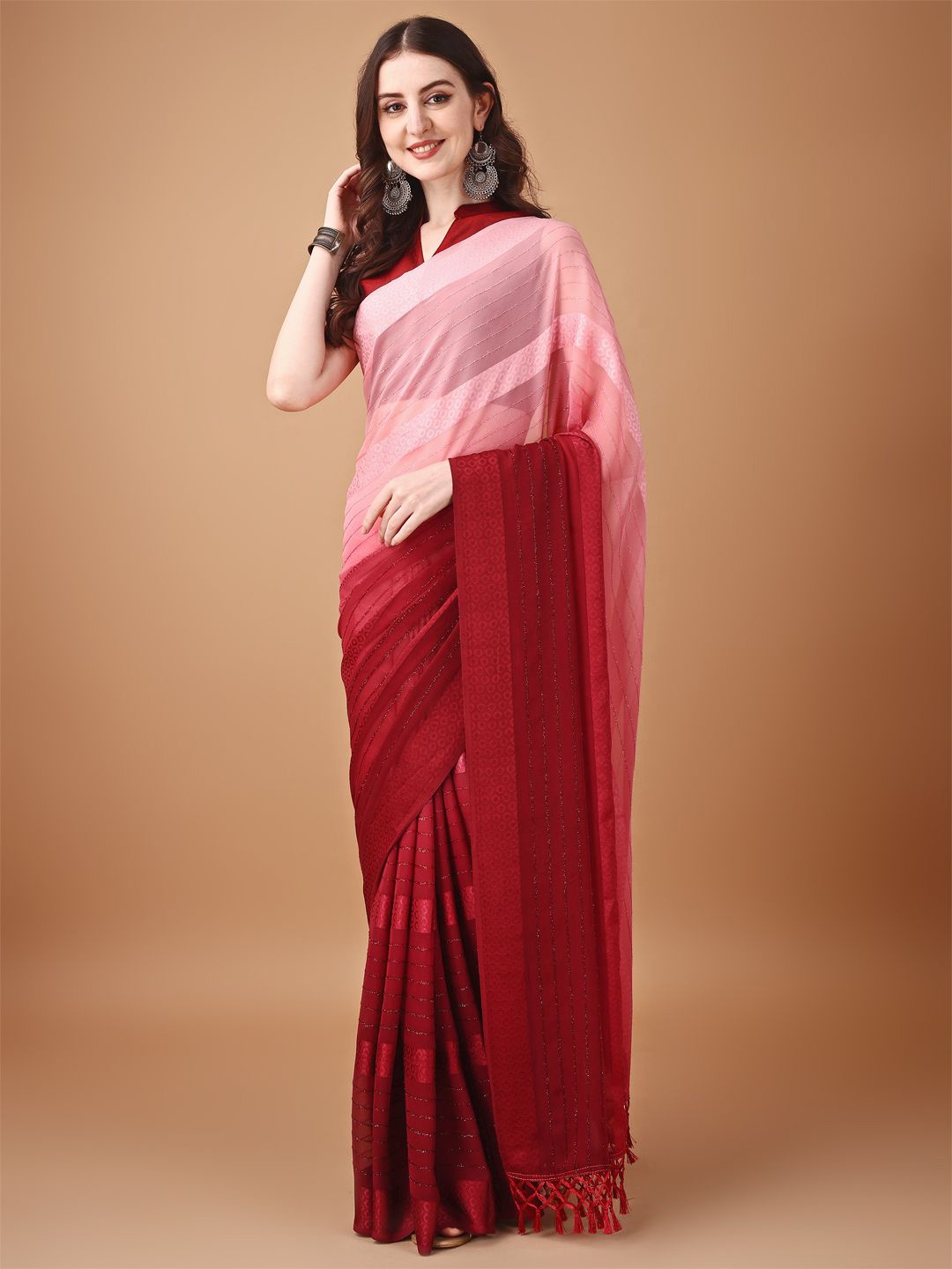 

KALINI Ombre Embellished Saree, Pink