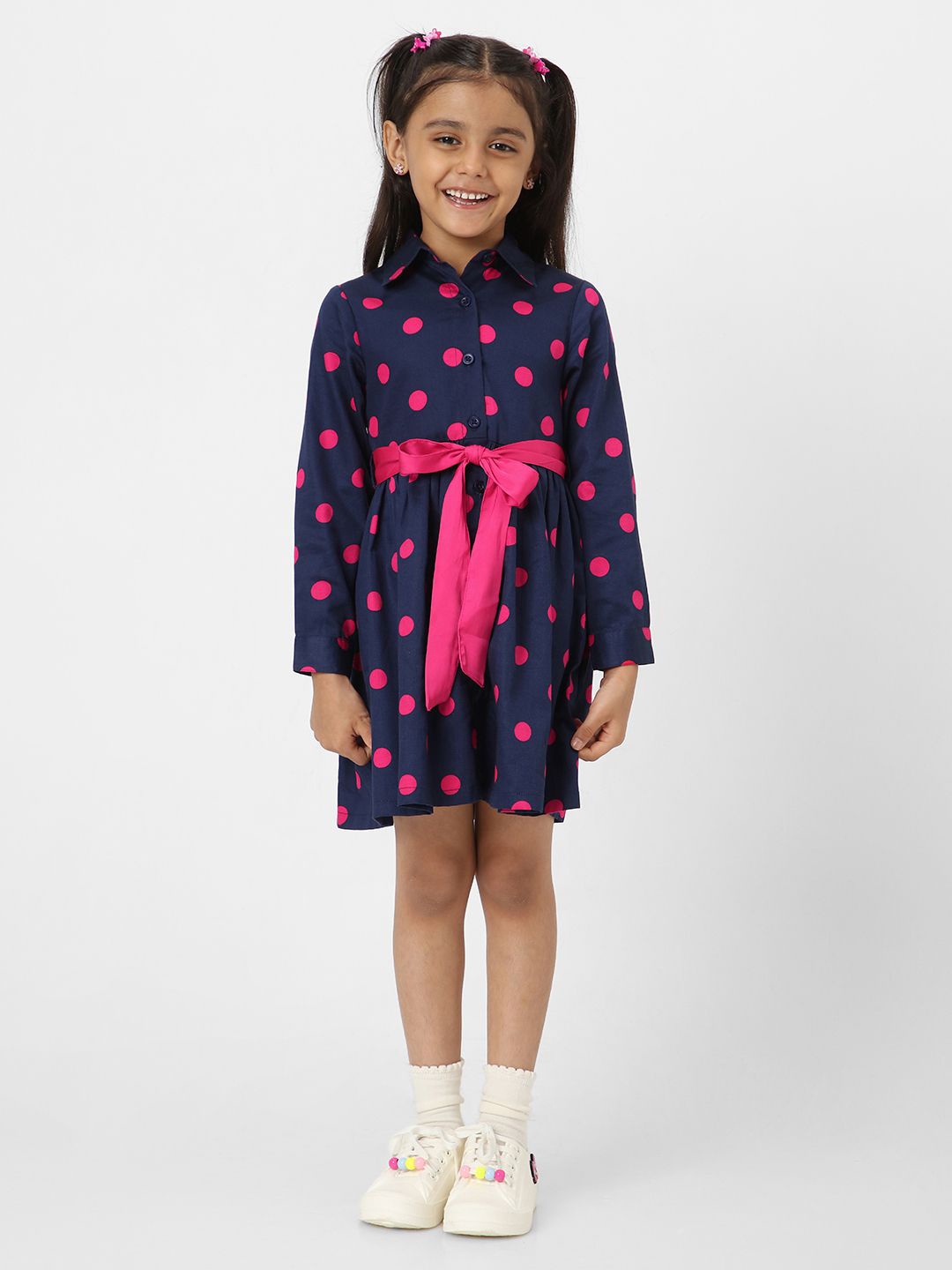 

Nauti Nati Girls Printed Full Sleeve Dress, Navy blue