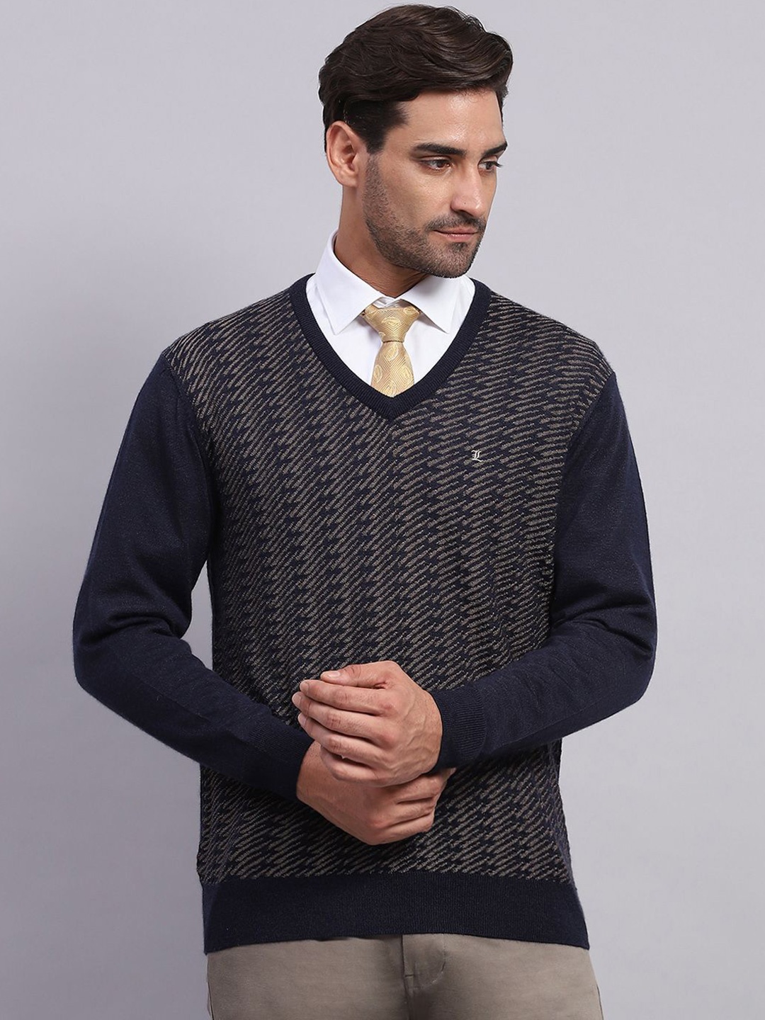 

Monte Carlo Men Cable Knit Woollen Pullover, Navy blue