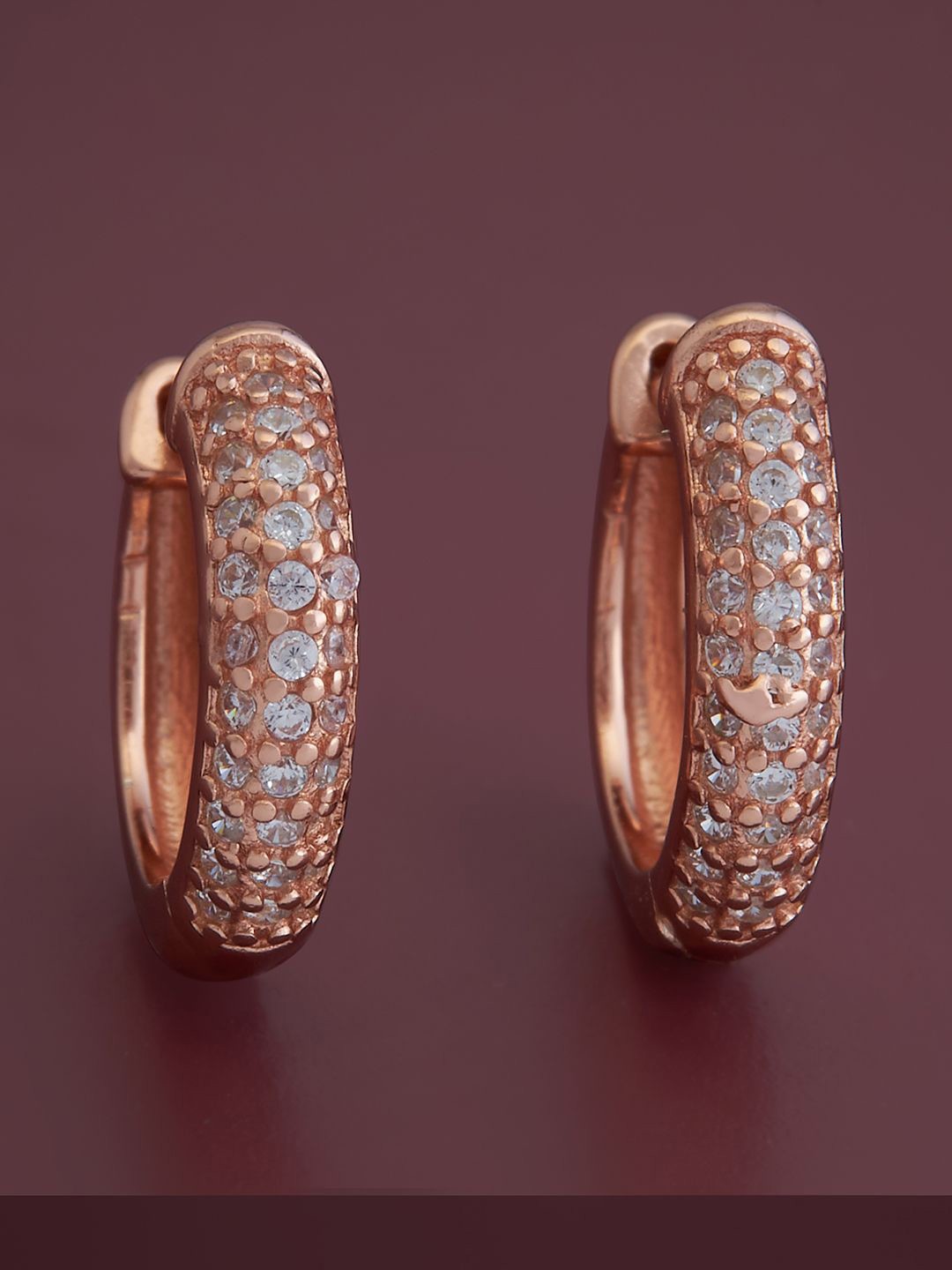 

Kushal's Fashion Jewellery 92.5 Pure Silver Rose Gold Plated Cubic Zirconia Hoop Earrings