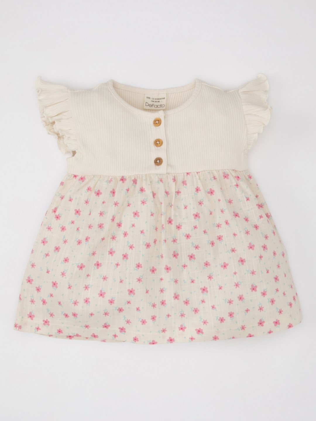

DeFacto Girls Cotton Floral Printed Dress, Off white