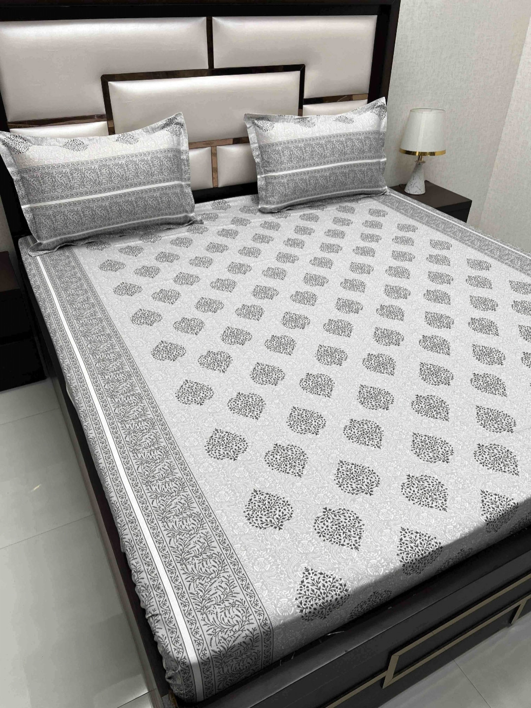 

Pure Decor Royal Passion Grey Printed 300 TC Cotton Queen Bedsheet with 2 Pillow Covers