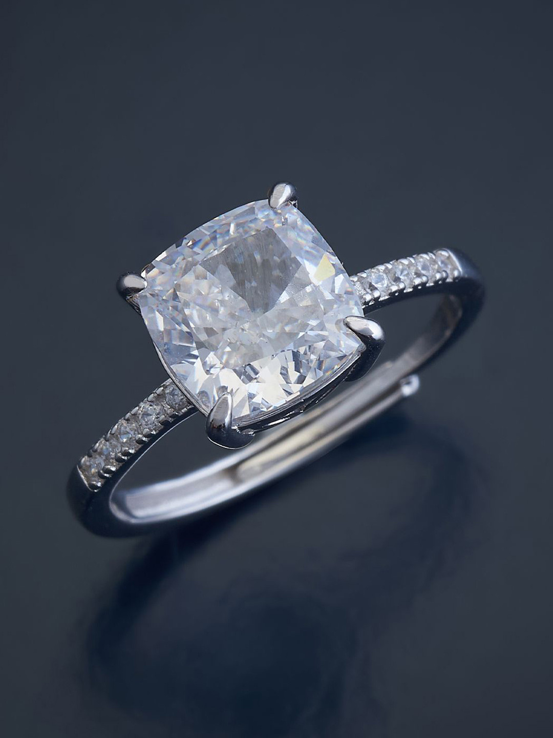 

Kushal's Fashion Jewellery Sterling Silver Rhodium-Plated Cubic Zirconia Finger Ring