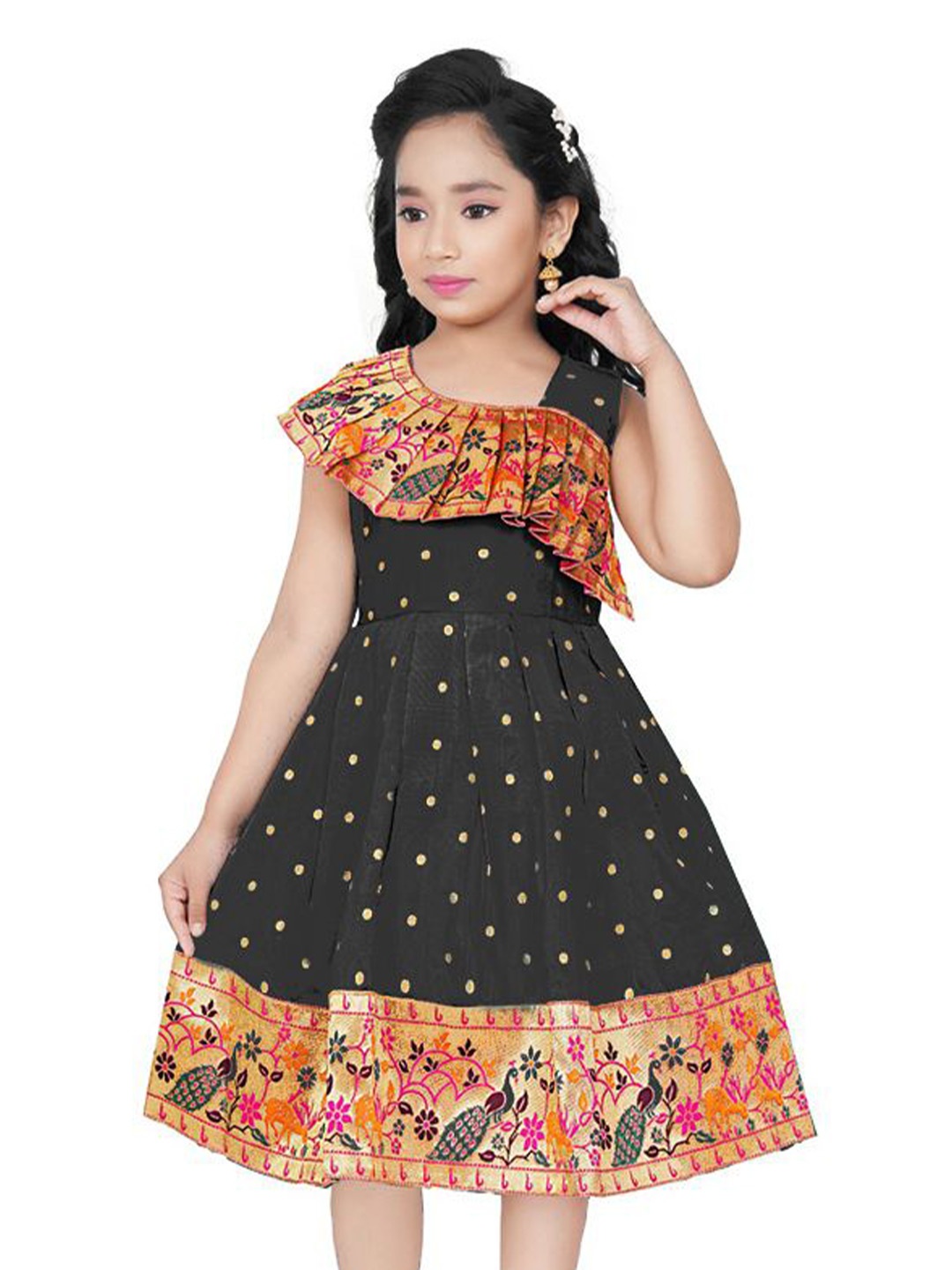 

BAESD Girls Ethnic Motifs Printed Fit & Flare Dress, Black