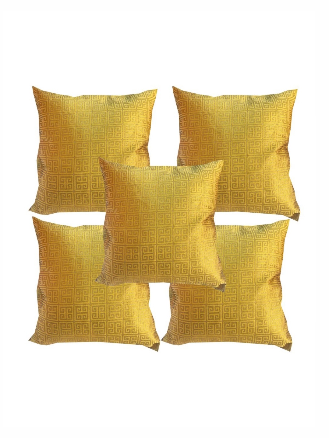 

Pink Parrot Yellow & Gold Toned 5 Pcs Geometric Printed Jacquard Square Cushion Covers