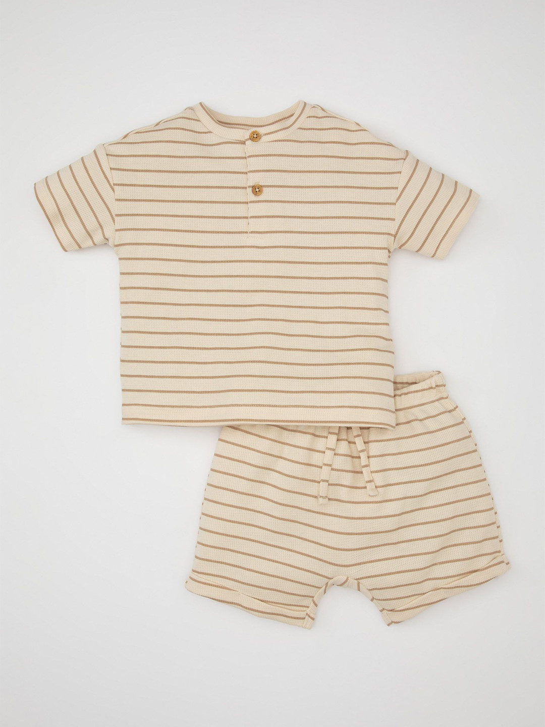 

DeFacto Infants Boys Striped Pure Cotton T-shirt with Shorts, Brown