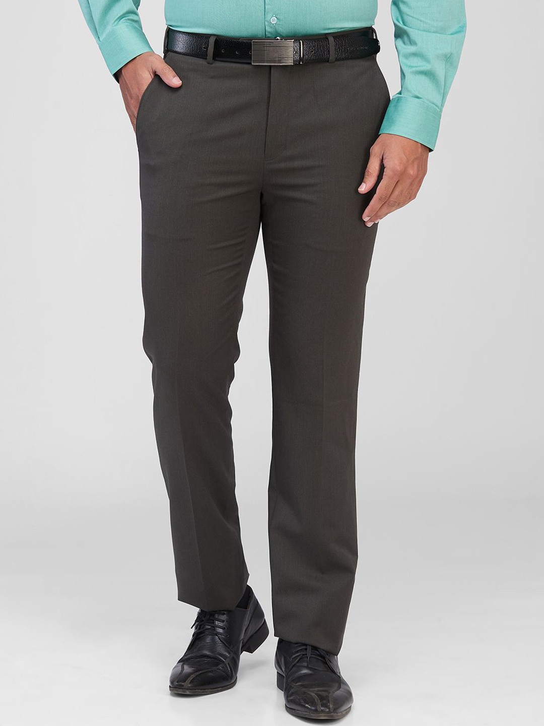 

Raymond Men Regular Fit Solid Trousers, Brown