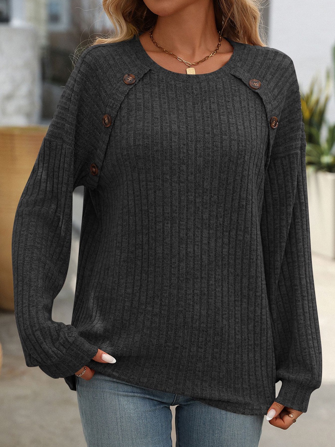 

StyleCast x Revolte Women Solid Round Neck Top, Black