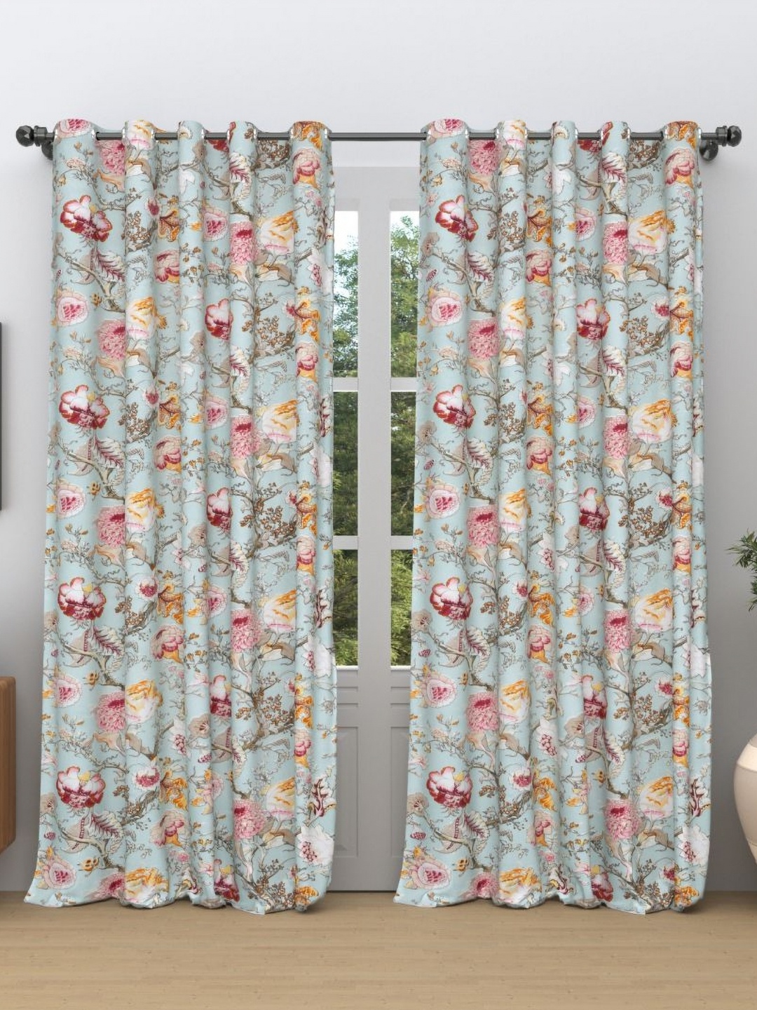 

EasyGoods anokhi Sea Green & Pink 2 Pieces Floral Cotton Window Curtains