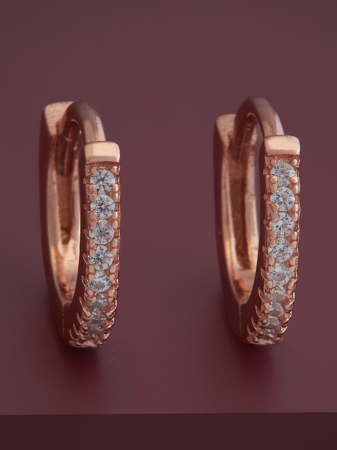 

Kushal's Fashion Jewellery 92.5 Pure Silver Rose Gold-Plated Cubic Zirconia Hoop Earrings, White