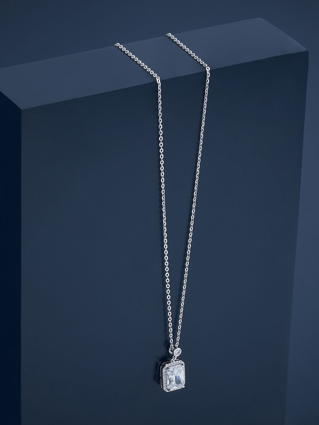 

Kushal's Fashion Jewellery Rhodium Plated 92.5 Pure Silver Cubic Zirconia Pendant & Chain