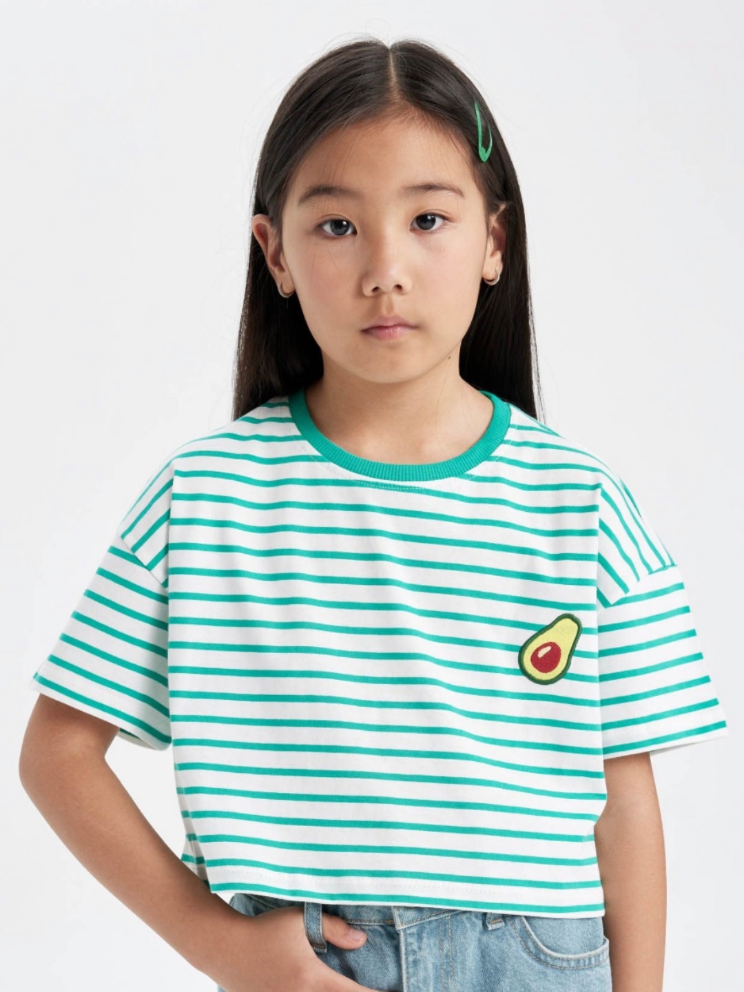 

DeFacto Girls Striped Round Neck Cotton T-shirt, White