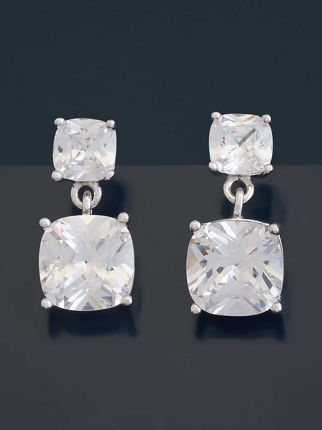 

Kushal's Fashion Jewellery 92.5 Pure Silver Rhodium-Plated Square Drop Earrings, White