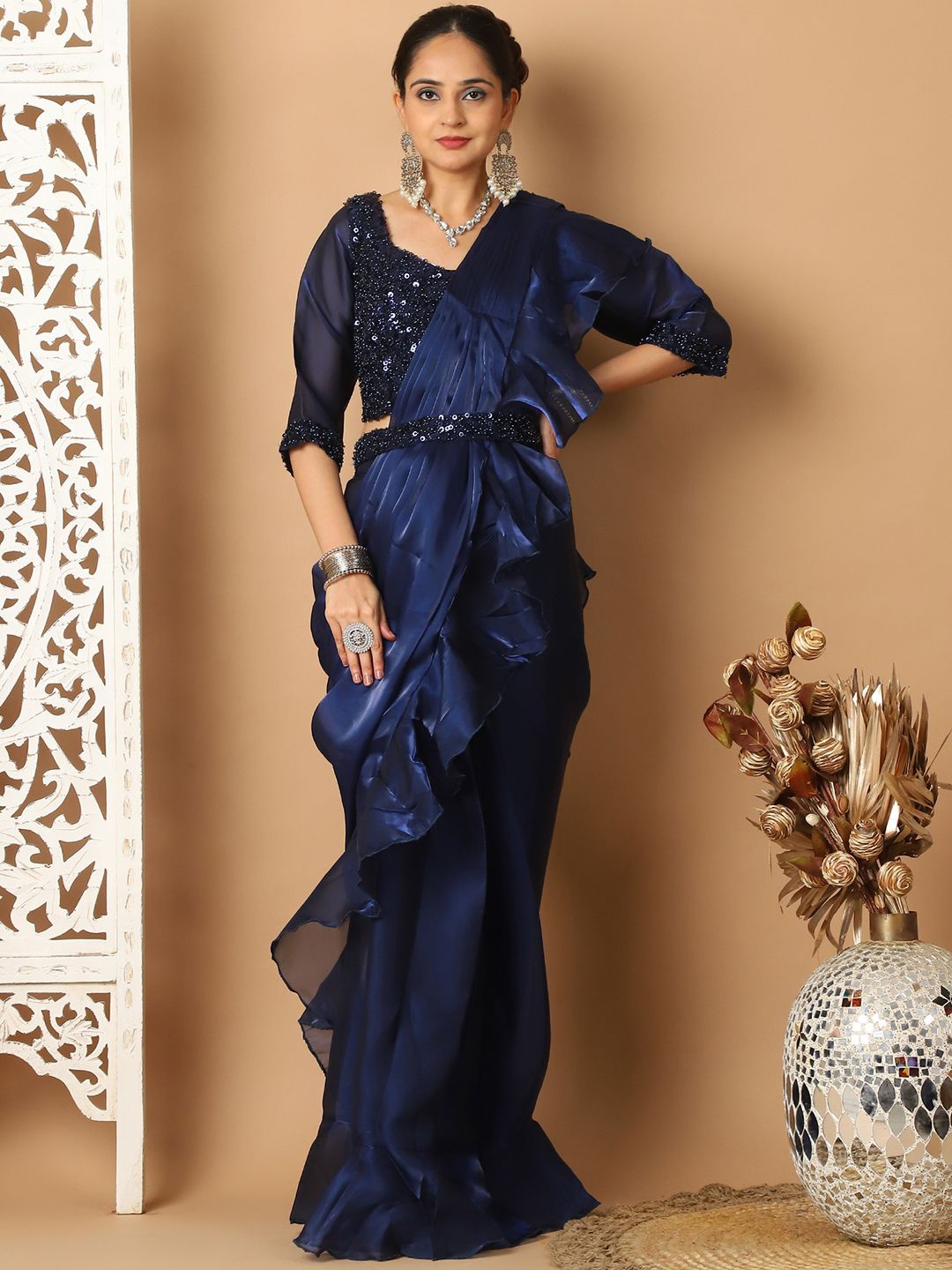 

Grancy Ready to Wear Leheriya Saree, Blue
