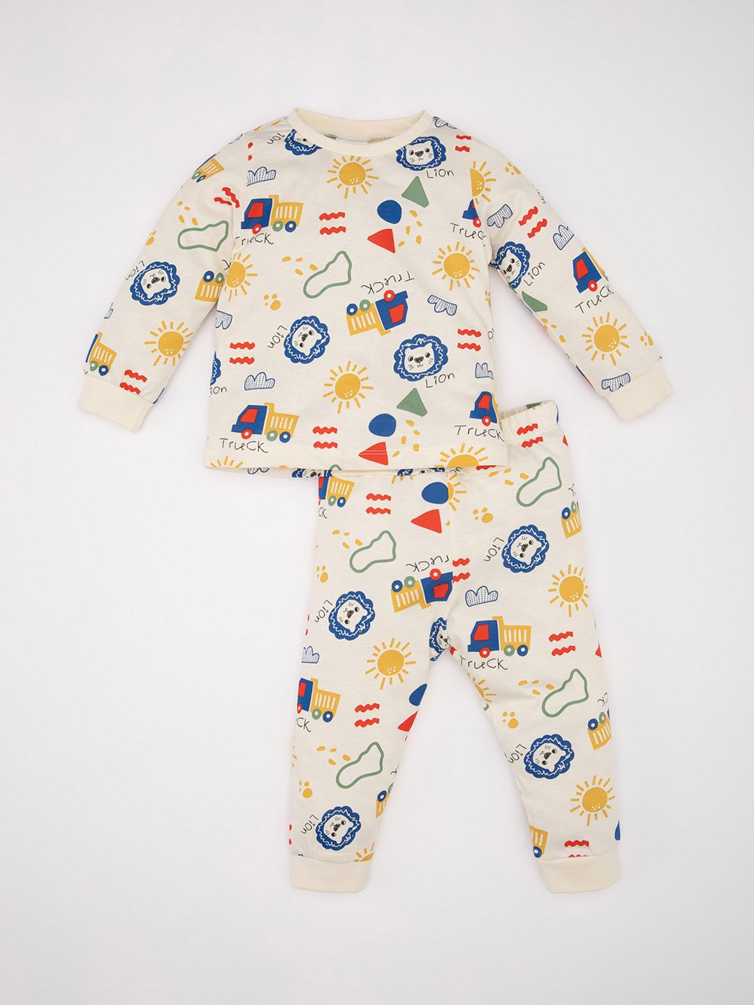 

DeFacto Boys Printed Pure Cotton Night suit, Off white