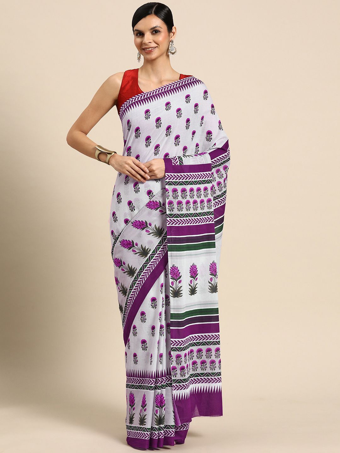 

BUTA BUTI Floral Printed Pure Cotton Saree, Pink