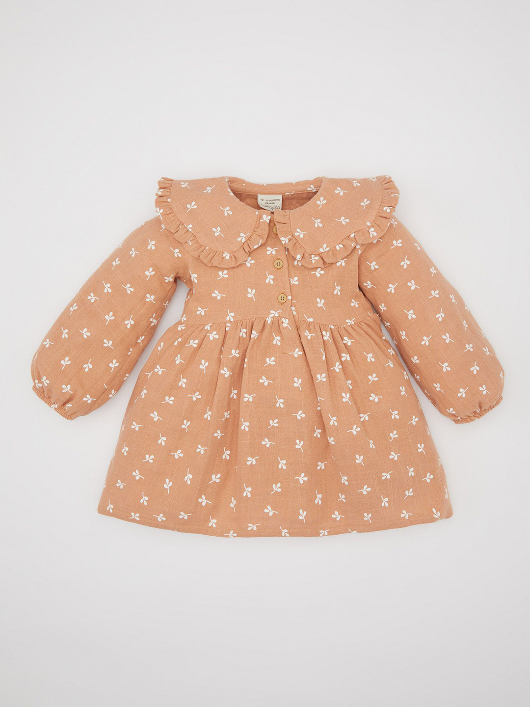 

DeFacto Girls Floral Printed Puff Sleeve Peter Pan Collar Fit & Flare Dress, Brown