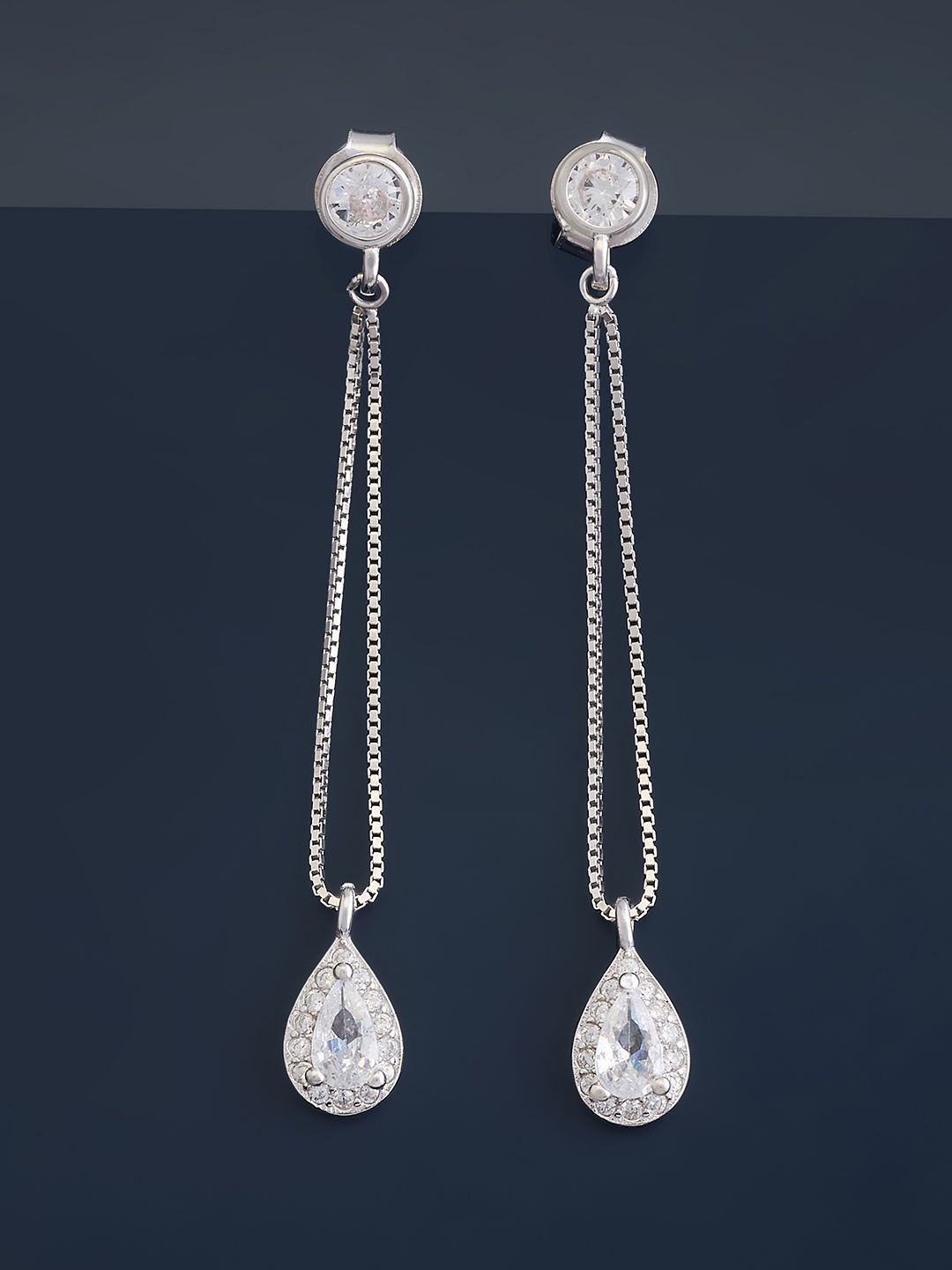 

Kushal's Fashion Jewellery Sterling Silver Cubic Zirconia Rhodium-Plated Drop Earrings