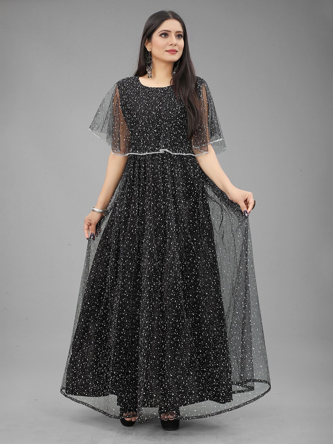 

Aika Dyed flared sleeve fit & flare maxi dress, Black