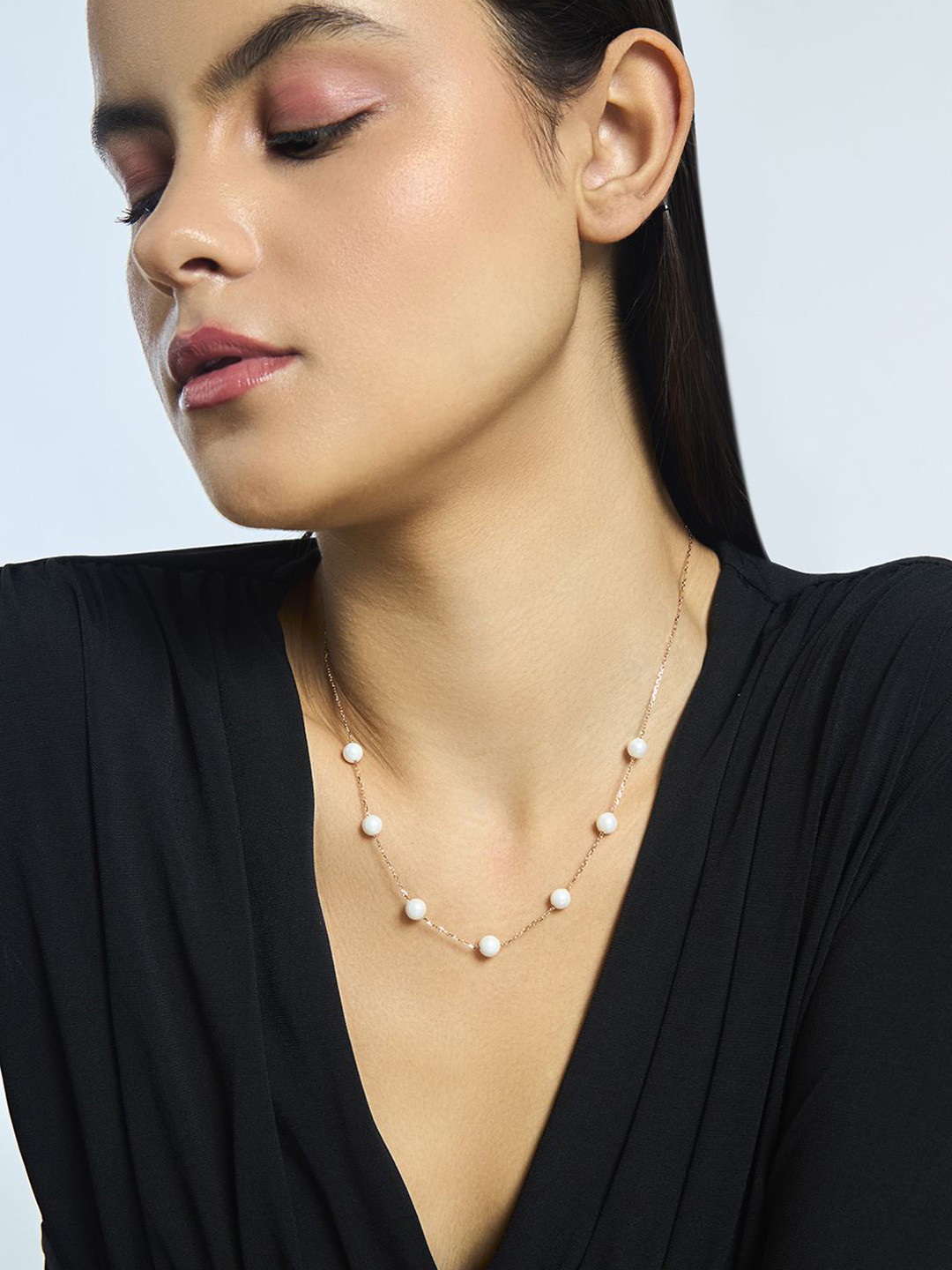 

Kushal's Fashion Jewellery 92.5 Pure Silver Rose Gold-Plated Pearl Beaded Chain