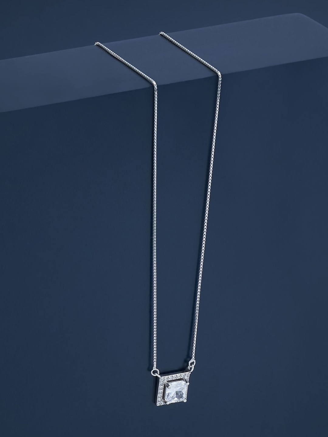 

Kushal's Fashion Jewellery 92.5 Pure Silver Rhodium-Plated Cubic Zirconia Chain