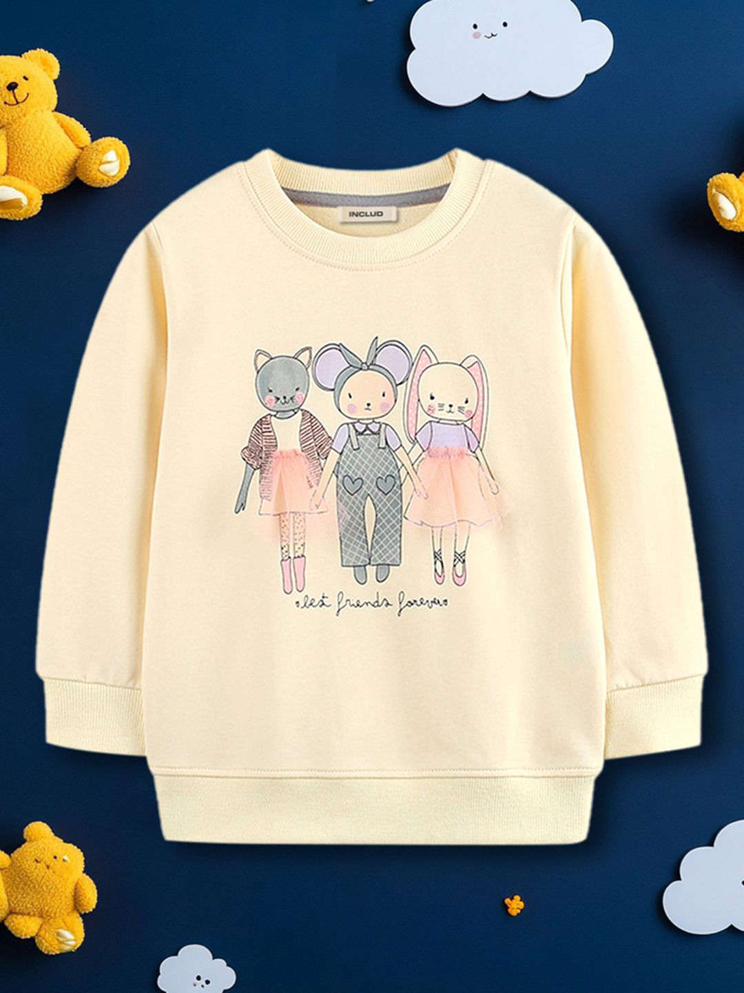 

INCLUD Girls Graphic Printed Round Neck Sweatshirt, Beige