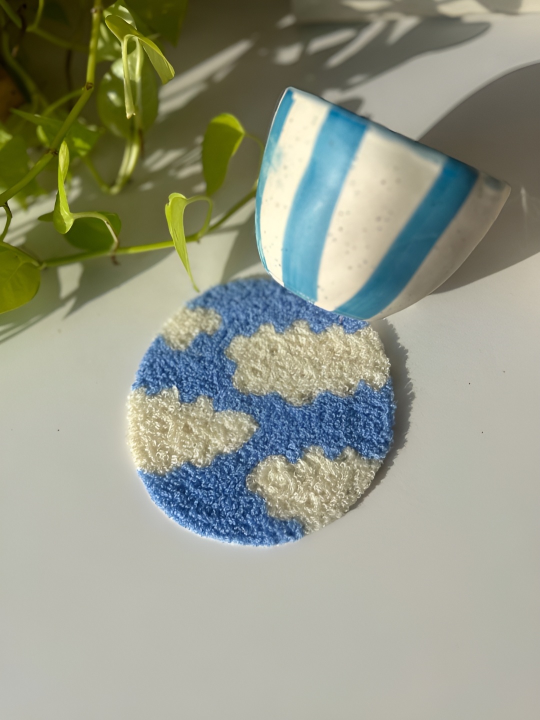 

HYPPY Blue & Beige Textured Woollen Coaster