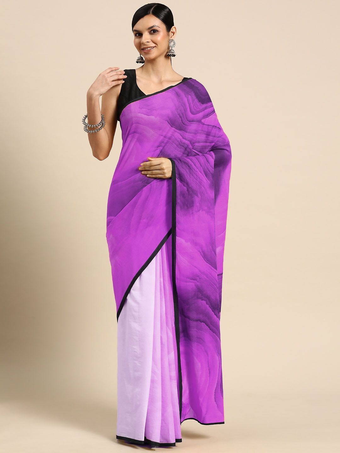 

BUTA BUTI Abstract Printed Cotton Saree, Purple