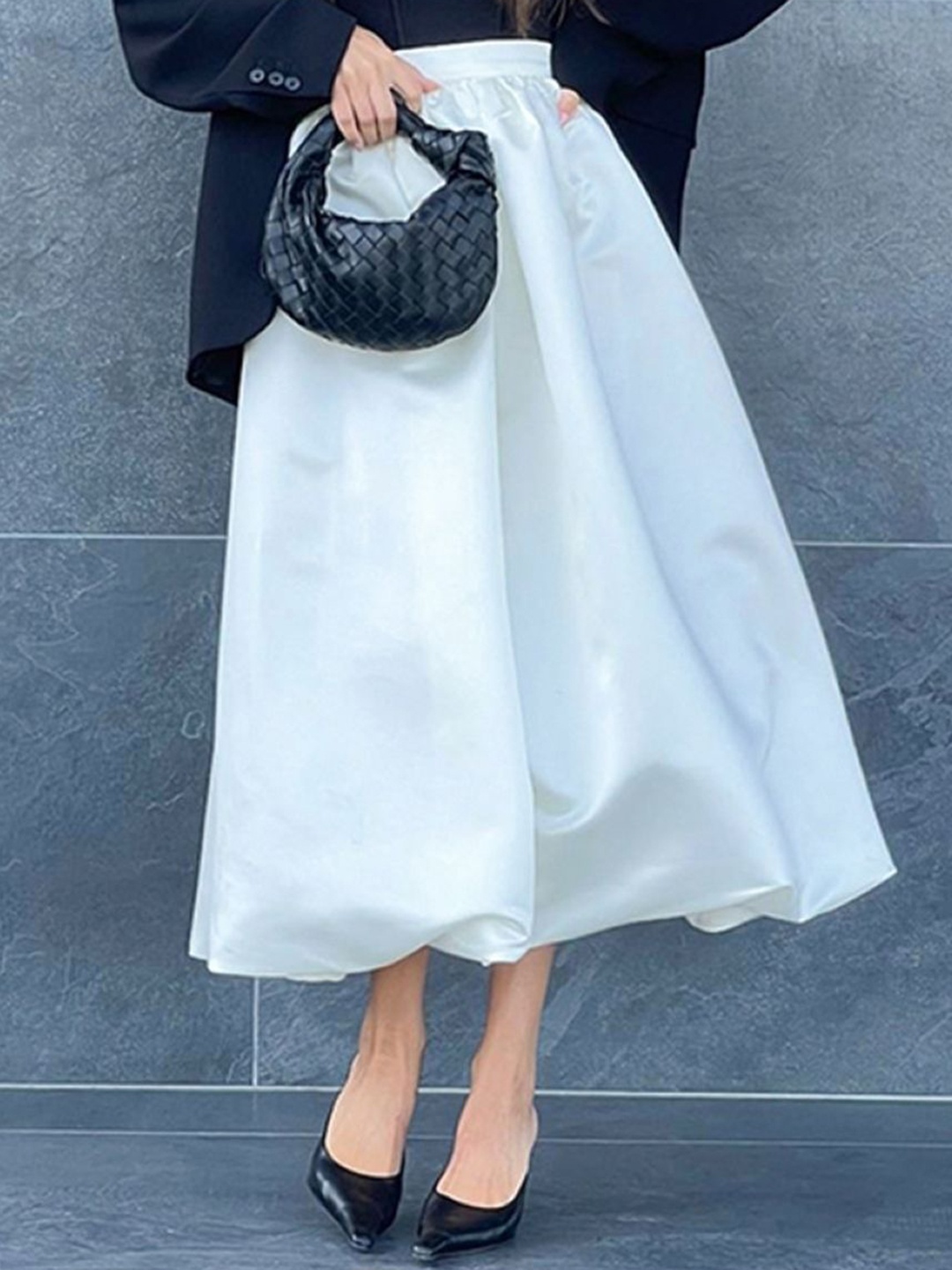 

KPOP A-Line Women Midi Skirt, White