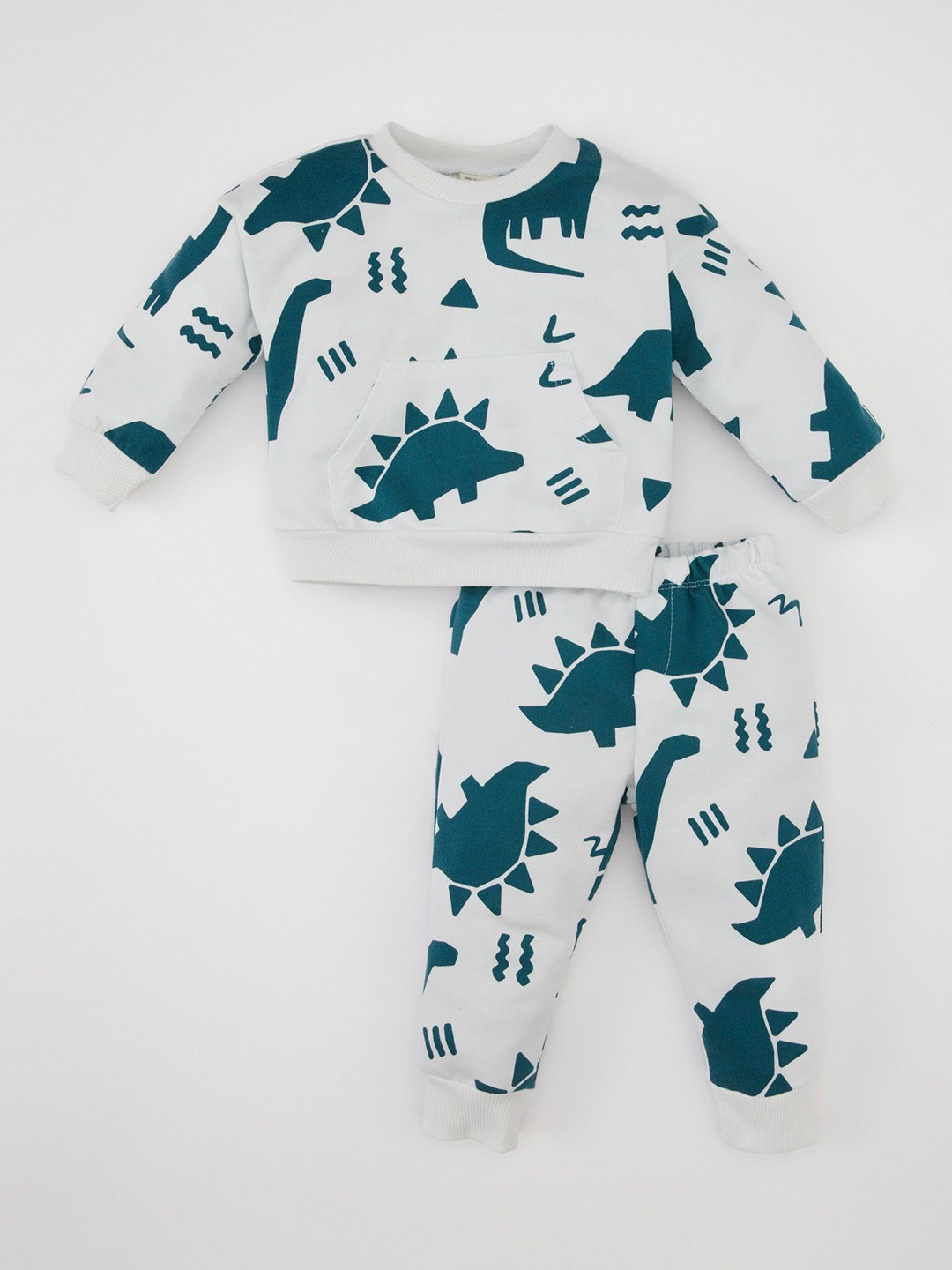 

DeFacto Boys Conversational Printed Pure Cotton T-shirt With Trousers, Blue