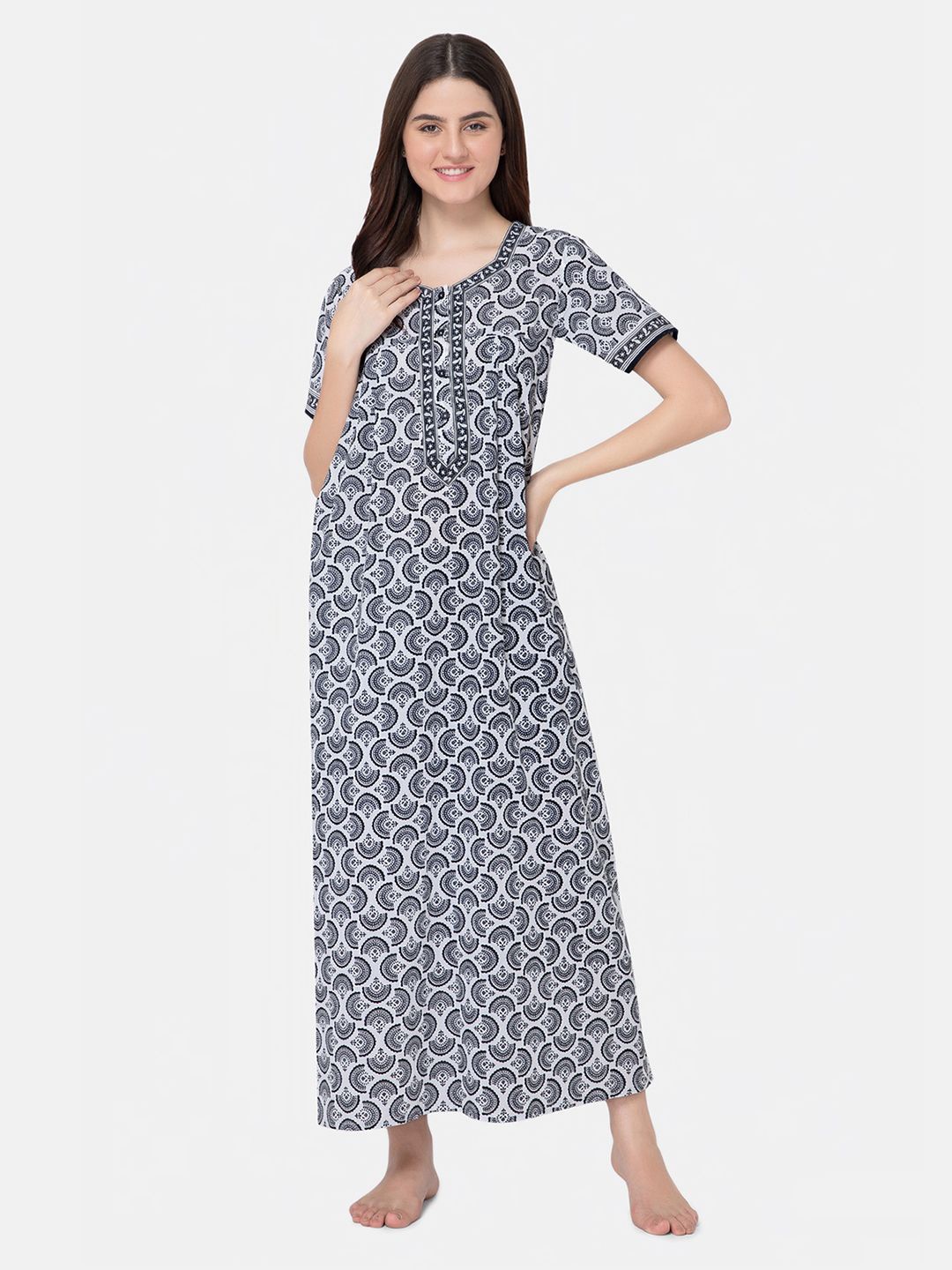 

NAIDU HALL Printed Pure Cotton Maxi Nightdress, White