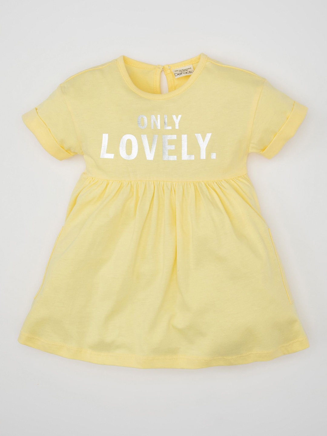 

DeFacto Girls Typography Printed Pure Cotton Fit & Flare Dress, Yellow