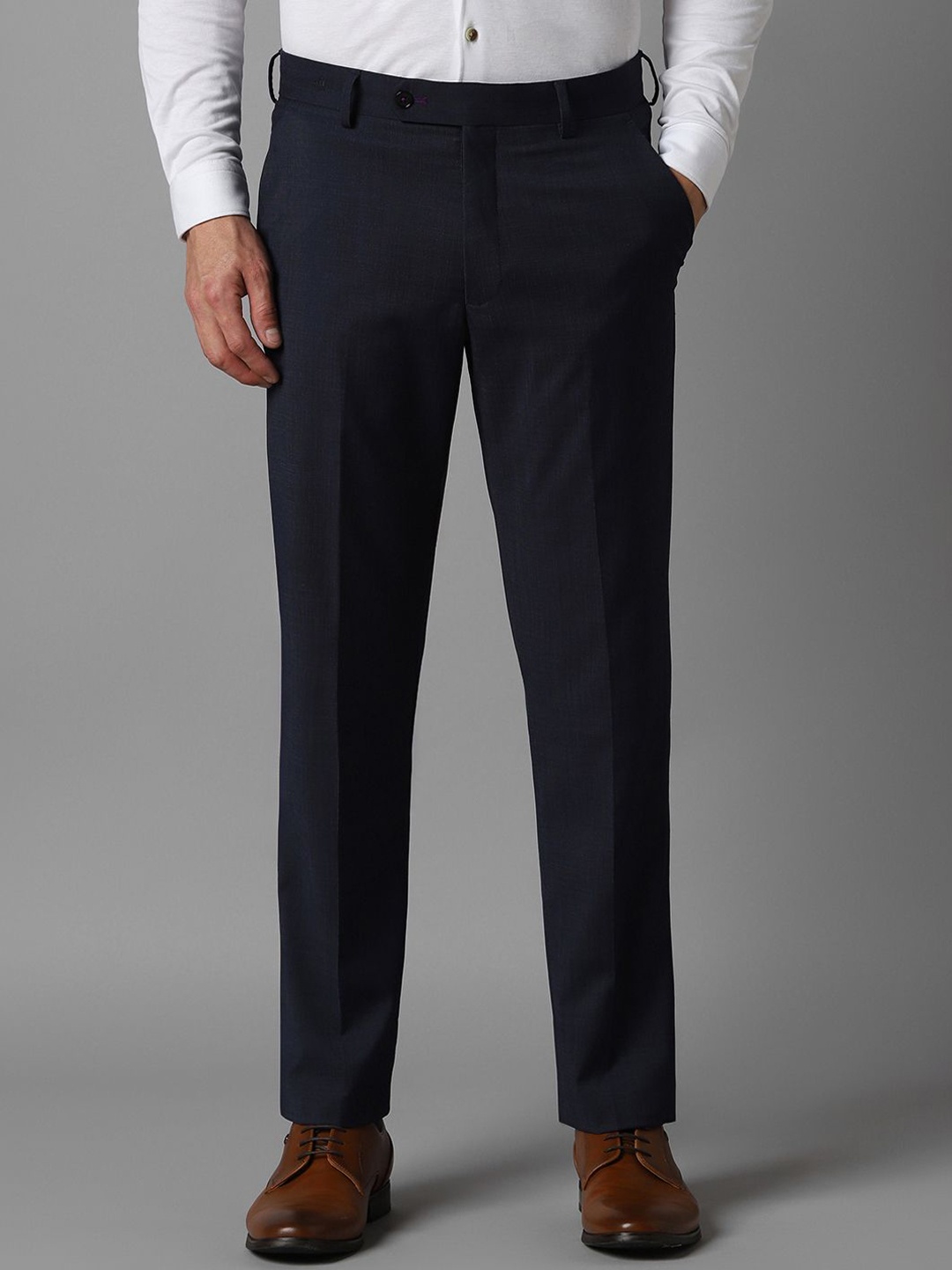 

Luxure by Louis Philippe Men Checked Slim Fit Trousers, Navy blue