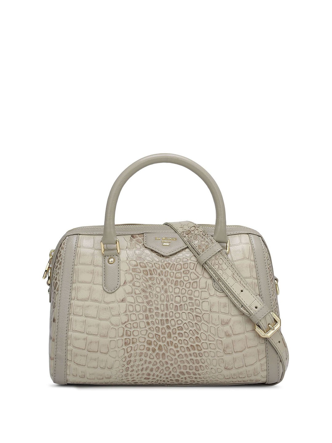 

Da Milano Animal Textured Leather Bowling Handheld Bag with Cut Work, White