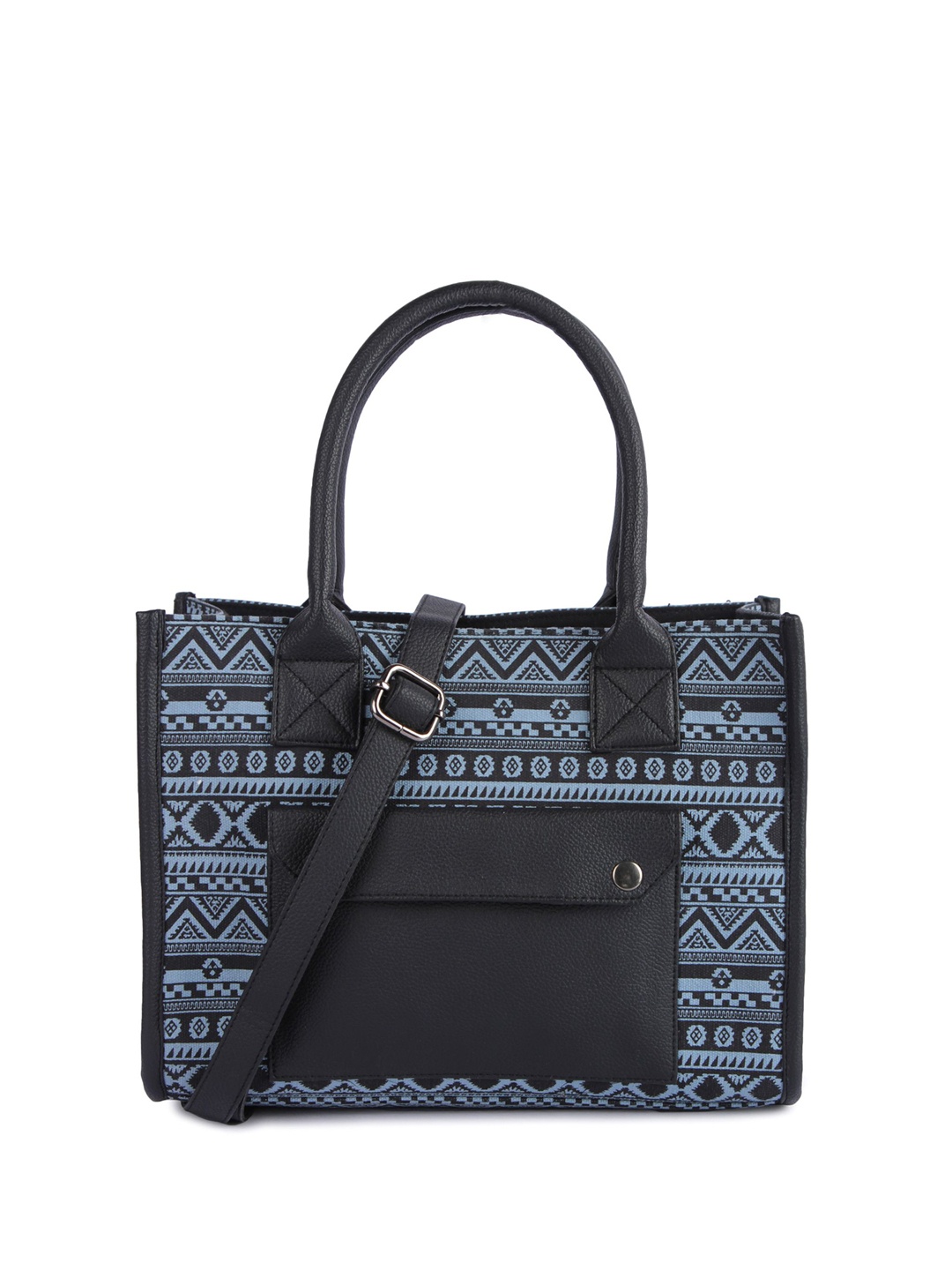 

Anouk Geometric Printed Structured Handheld Bag with Cut Work, Blue