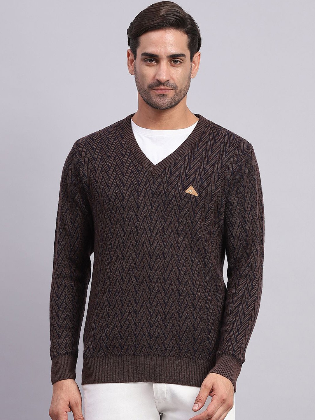

Monte Carlo Men Self Design Pullover, Brown