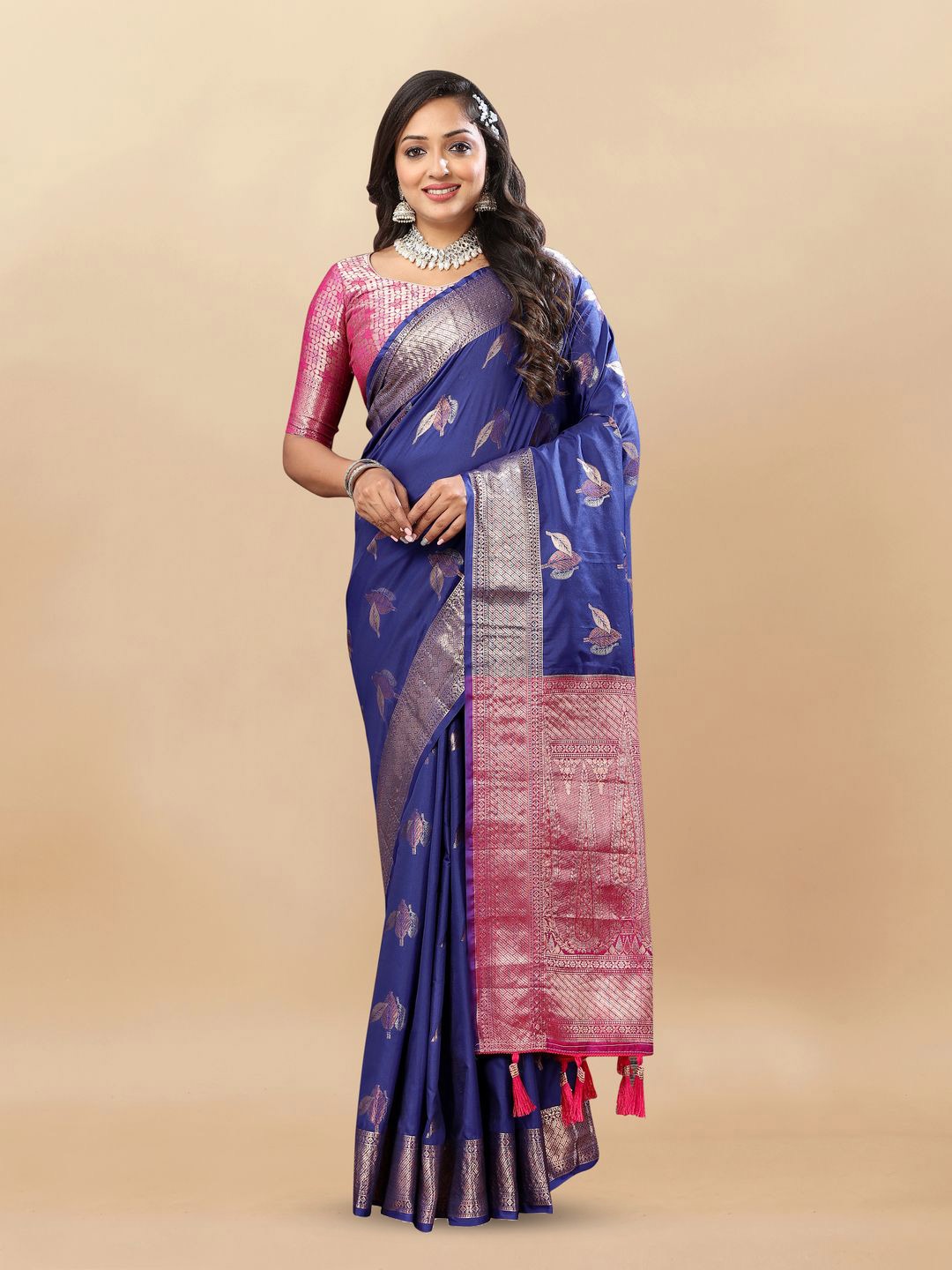

MOKSHA DESIGNS Woven Design Zari Pure Silk Banarasi Saree, Blue